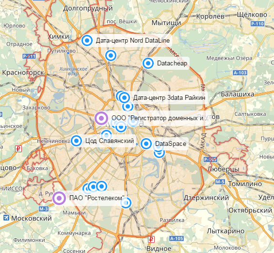 карта размещения московских ДЦ